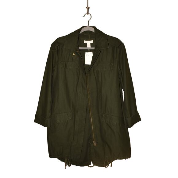 H&M NEW $50 Olive Green Utility Jacket Zip Front‎ Drawstring Hem US Size 2 - Picture 1 of 4